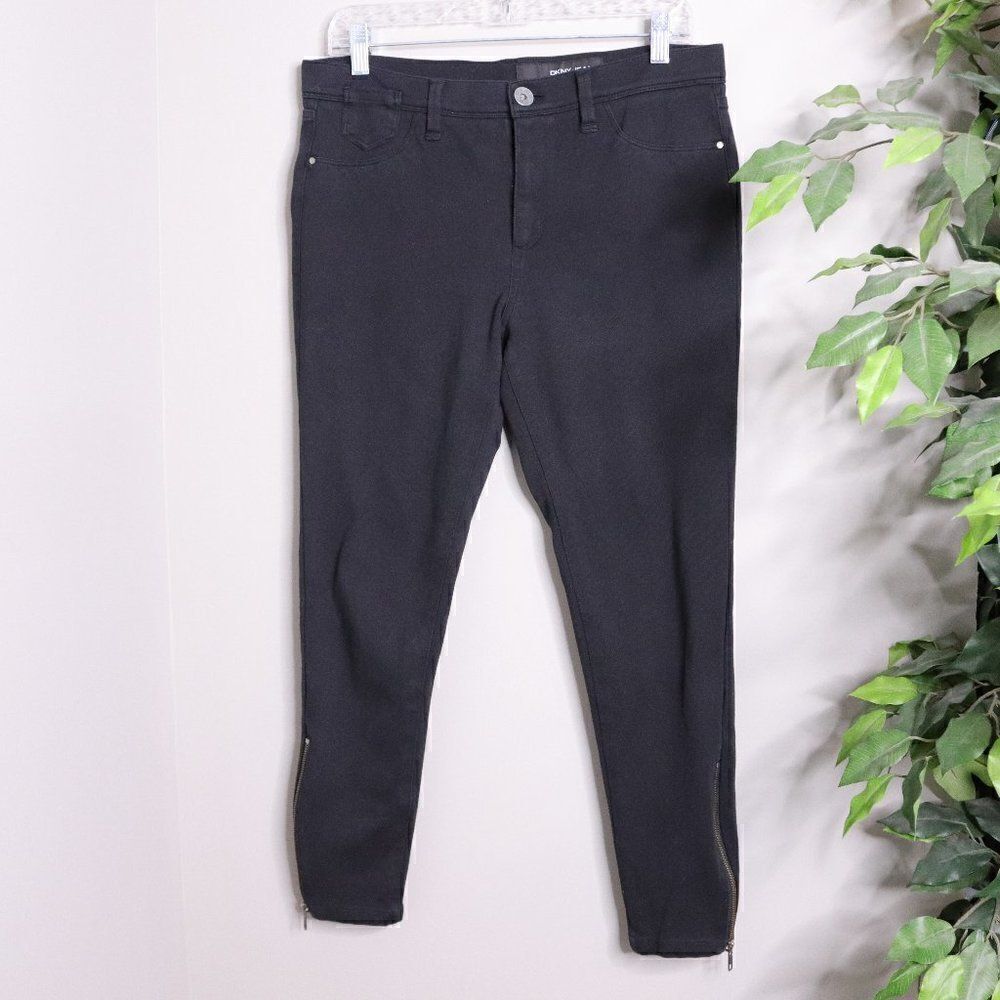 DKNY Ponte Black Skinny Pants Jeggings Zipper Detail‎